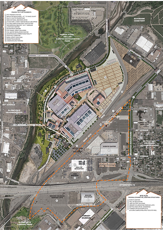 map of national western center site with triangle site outlined in orange