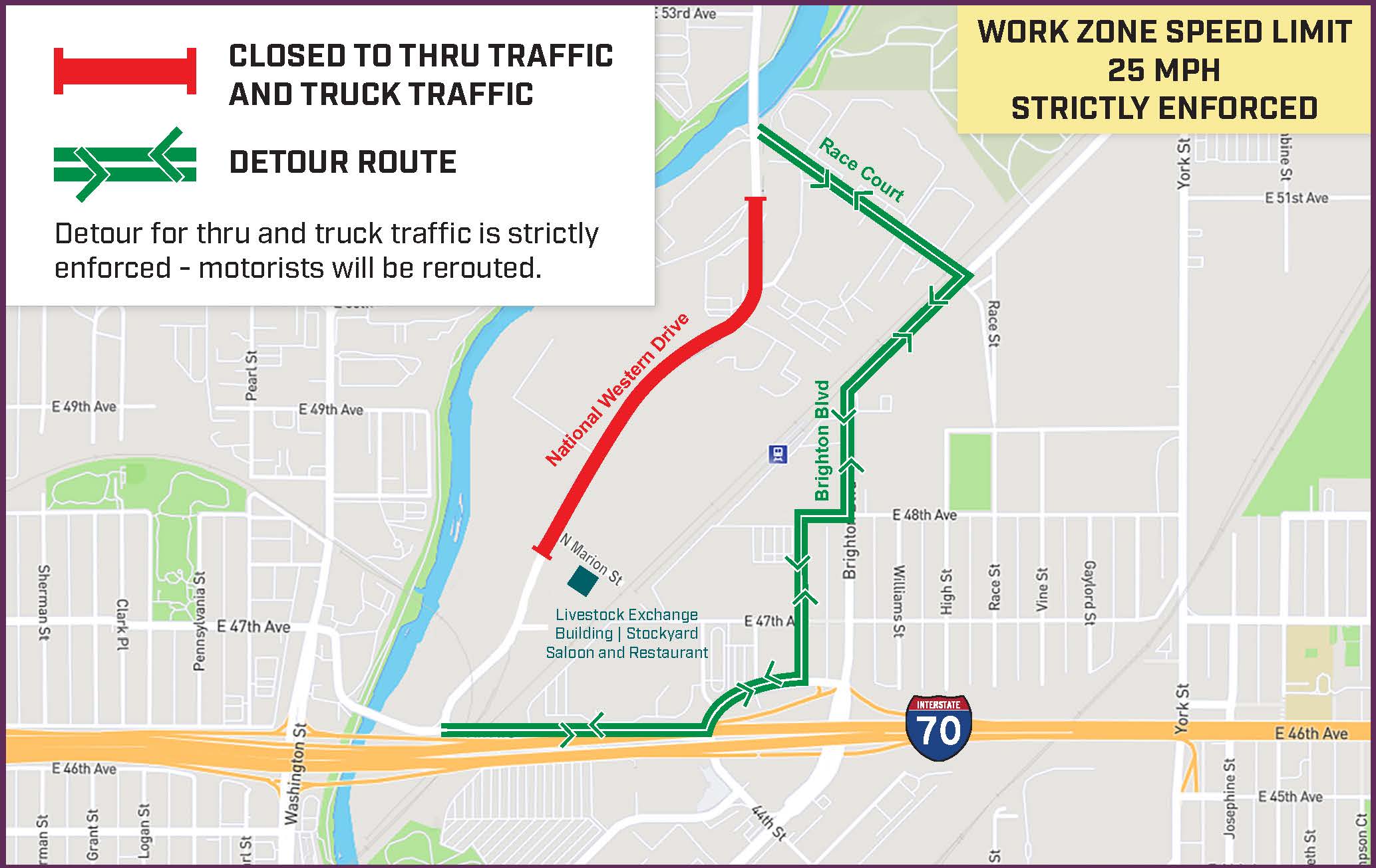 National Western Drive closure and detour map